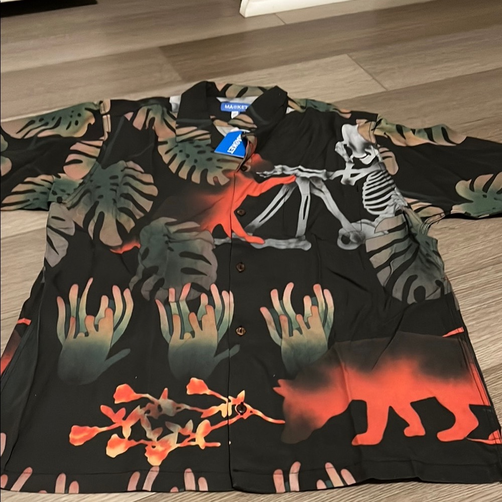 Market Skeleton and Leaf Print Shirt